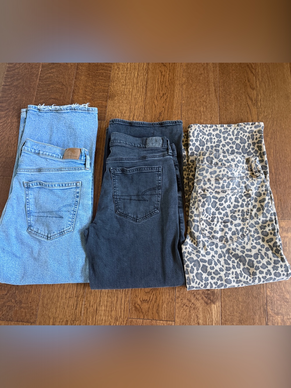 Three-Piece American Eagle Stove Pipe Jeans Set - Blue, Black & Leopard
